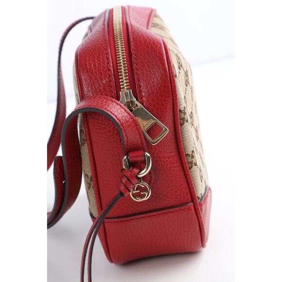 Gucci GG Red Beige Leather Canvas Bree Small Messenger Crossbody Bag Purse Italy - Picture 13 of 16